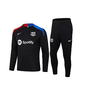 Conjunto de Frio Agasalho Barcelona Masculina 24/25 Azul/ Preto/Vermelho