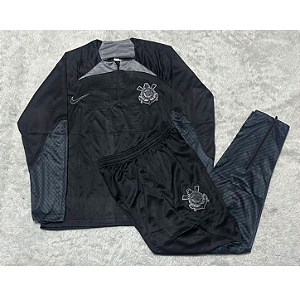 Conjunto de Frio Agasalho Timão Preto e Cinza Masculina