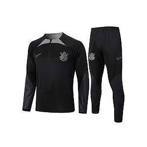 Conjunto de Frio Agasalho Timão Preto e Cinza Masculina