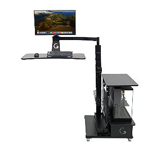 Mesa Flutuante Elétrica Ingrem Floating Desk Preto Versão com Prateleira na Direita 220V Ajuste De Altura Braço Articulado para Monitor Integrado VESA 100x100mm e 75x75mm Painel Organizador Perfurado