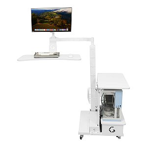 Mesa Flutuante Elétrica Ingrem Floating Desk Branco Versão com Prateleira na Direita Bivolt Ajuste De Altura Braço Articulado para Monitor Integrado VESA 100x100mm e 75x75mm Painel Organizador Perfurado