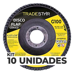 Kit C/ 10 Disco Flap Conico 4.1/2 X 7/8 Fds115-100fc Forte Mix