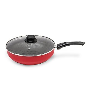 Frigideira Antiaderente Wok 24cm Tampa de Vidro Multiflon