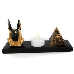 Porta vela Egípcio Anubis com vela de LED
