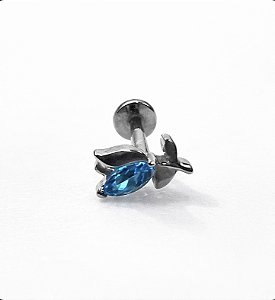 Labret Titânio Tulipa com Pedra Azul 8mm