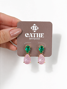 Brinco Pedras Verde/ Rosa
