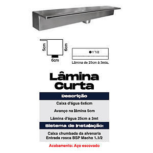 Cascata Seffer Inox P/ Embutir 1m Lâmina Curta Slim Inox 316