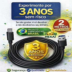 Cabo Usb Tipo C 2 Metros 3a turbo Compatível Samsung Galaxy S25 S24 Plus S23 Fe S22 S21 S20 A16 A15 A22 A13 A14 A55 A53 A54 A06 A0 iphone 15 16 17 Pro Max Carplay Auto Android Ps5 Dtimp
