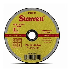 Disco De Corte 7 Polegadas Esmerilhadeira Starret Prateado
