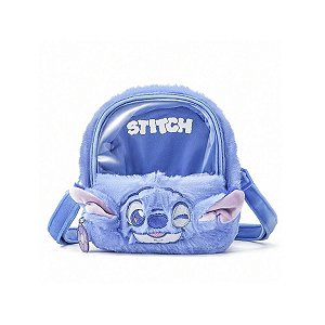 Bolsa Transversal Pelúcia Fluffy Stitch Disney Fofa Miniso