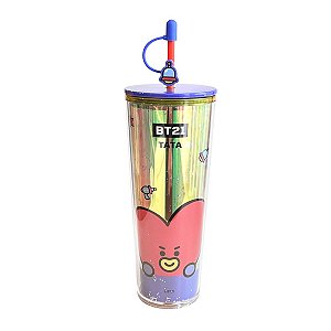 Copo Miniso BT21 Tata Original 800ml com Tampa e Canudo