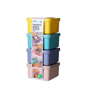 CONJUNTO DE POTES QUADRADOS 4 PEÇAS 160 ML MINISO COLORIDOS