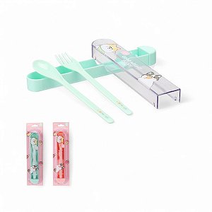 Talheres Plástico Miniso Estojo Coleção Puppy & Kitten