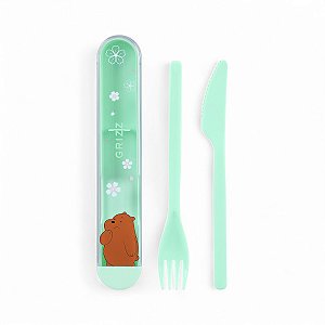 Talheres Portáteis Grizz We Bare Bears com Estojo Miniso