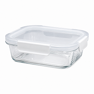 POTE VIDRO RETANGULAR 640ML TRAVAS LATERAIS BRANCO MINISO