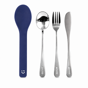 CONJUNTO DE TALHERES FACA GARFO COLHER COM ESTOJO MINISO AZUL