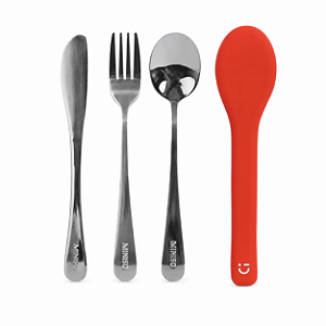 CONJUNTO DE TALHER MINISO FACA GARFO COLHER ESTOJO LARANJA