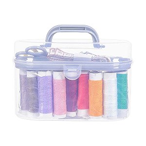 KIT DE ACESSÓRIOS DE COSTURA COR CINZA TAMANHO 15X8X9 CM.