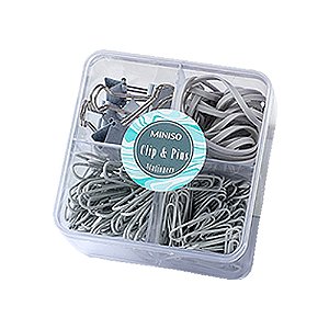 CONJUNTO MATERIAL PARA ESCRITÓRIO CINZA (CLIPS,ELÁSTICO,PRENDEDOR)
