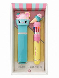 Kit Papelaria Marca Texto + Caneta 10 Cores BRW – Cute Bear – IMPORTADO
