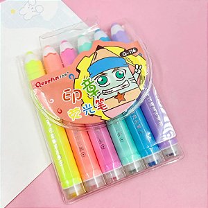 Marca Texto com Carimbo 6 Cores – Formato Lápis (Kit)