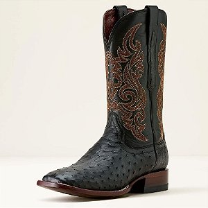 Bota Masculina Importada ARIAT -BLACK FULL QUILL OSTRICH|MIDNIGHT BLACK COD 10063776
