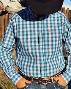 CAMISA MASCULINA M/L IMP ARIAT XADREZ AZUL