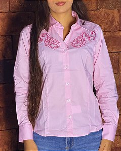 CAMISA FEM LISA BORDADA AUSTIN ROSA