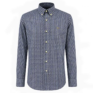 Camisa Masc Moiadeiros M/L Azul Marinho e Verde Logo Marrom