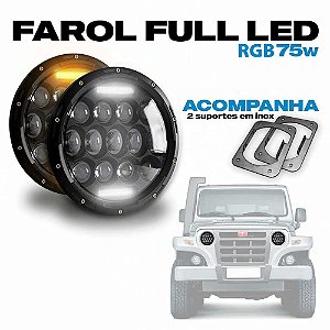 Par Farol Led Fumê 7 Polegadas 75W Controle RGB 16 Milhões de Cores + Suporte + Canceller Troller 2015 a 2021