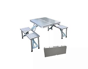 Mesa Dobrável Em Aluminio Camping Tipo Maleta Com 4 Banquetas