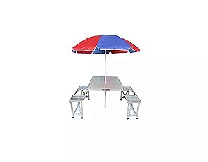 Mesa Dobrável Em Aluminio Camping Tipo Maleta Com 4 Banquetas