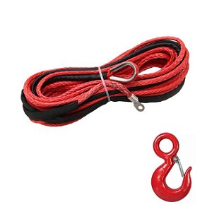 Cabo Sintético 9mm Com Passador Inox e Gancho Capacidade 15000LBS e 28 Metros Preto
