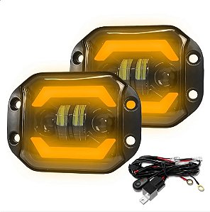 Par Farol de Embutir Milha LED 40W Spot - Angel Eyes + Seta + Chicote Completo