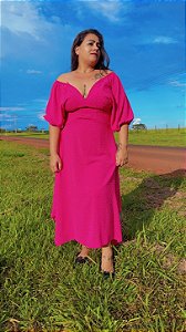 Vestido Fluido Pink em Crepe Duna Poá Pipoca