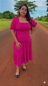 Vestido Midi Romântico em Crepe Duna Poá Pipoca