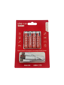 Bateria de Lítio Recarregável AAA 1,5V Tomate MIN-BT1112 – Kit com 4