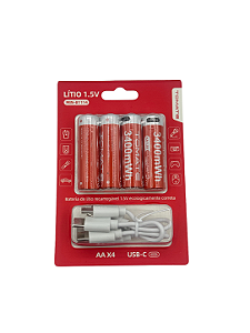 Bateria de Lítio Recarregável AA 1,5V Tomate MIN-BT1114 c/4 Unidades