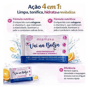 Lenço Demaquilante Mia Make Vai na Bolsa com Colágeno e Vitamina C