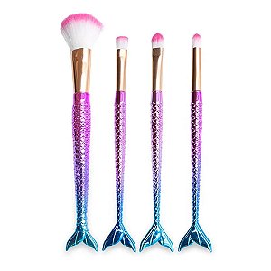 Kit Pincel Sereia para Maquiagem 4 Peças