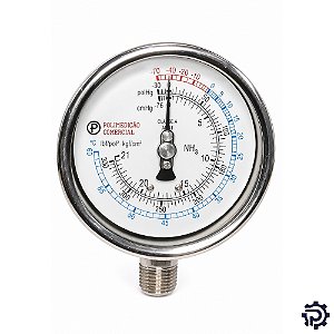 Manovacuômetro Inox 100mm NH3 -1 a +21 kgf/cm² 1/2" NPT Saída Vertical