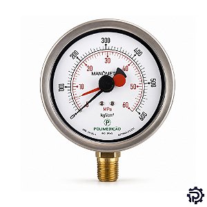 Manômetro Ponteiro de Arraste Inox 63mm 1/2" NPT (1 a 17 kgf/cm²)