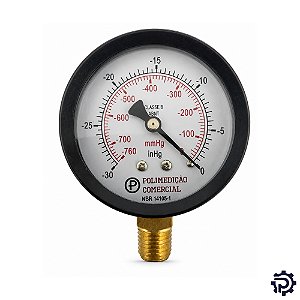 Vacuômetro 100mm -30 inHg Aço Carbono 1/2" NPT Saída Vertical
