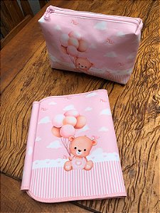 Kit Nécessaire Porta Fralda e Porta Documentos Rosa