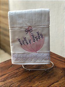 Toalha de Rosto Bordada Guarda Chuva Rosa Lavanda