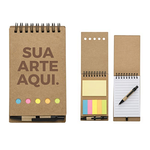 BLOCO DE ANOTAÇÕES COM AUTOADESIVOS E CANETA KRAFT