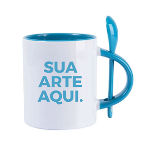 Caneca de Cerâmica Azul com Colher 325ml
