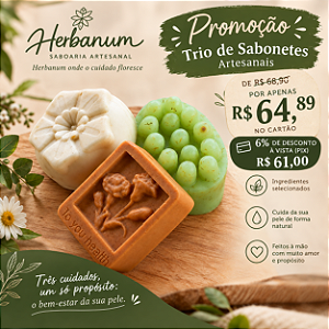 Conheça o Artesanal - Kit com 3 sabonetes ( Fresh, Calma Bôtanica e Terra Serena)