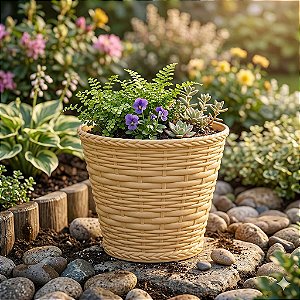 Cachepô Cesta Vime Plástico Colibri 3,98 Litros 23 cm Cerejeira