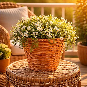 Cachepô Cesta Vime Plástico Colibri 3,98 Litros 23 cm Imbuia